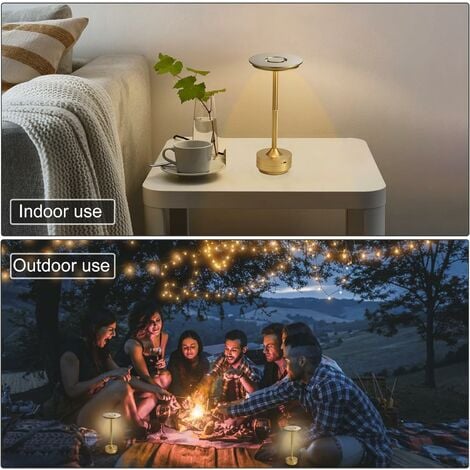 LaBlanc - Lampe de table sans fil – Alimentée par batterie rechargeable, lampe de chevet portable – Avec commande tactile, intensité variable – Pour dîner/salle à manger/chambre/camping – Doré