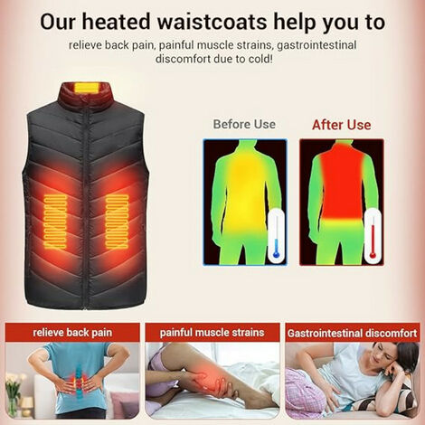 LaBlanc-Veste chauffante électrique，Chauffage 9 zones, 3 niveaux de température, chargement USB，Gilet chauffant pour homme et femme ，Convient pour la moto, la chasse, la randonnée, le ski