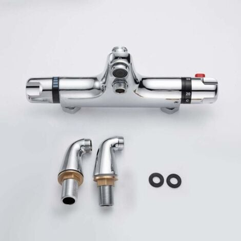Mitigeur Baignoire Thermostatique Mitigeur Douche Thermostatique Pomme de Douche Apparente avec Bec de Remplissage Chromé