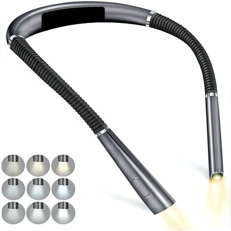 ORIA Livre Lumière De Cou, Lampe De Livre Main Libre, Lampe De Lecture LED Rechargeable Avec Bras Pliables, 3 Modes D'éclairage, 4 Perles LED - Noir