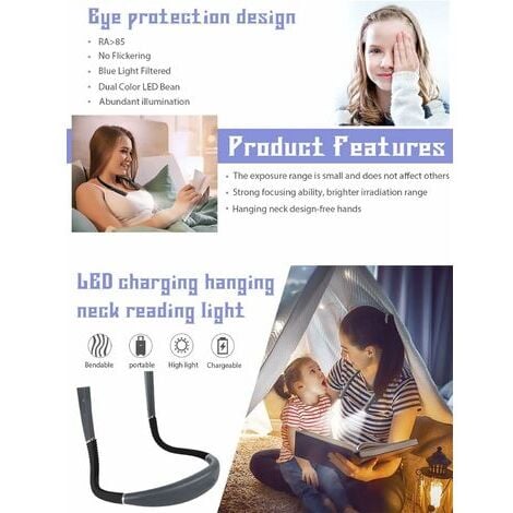 LaBlanc - Lampe de Lecture de Cou Rechargeable, Lampe pour lecture au Lit, 3 Couleurs, 6 Niveaux de Luminosité, Bras Pliables, Longue Durée de Vie, Parfaite pour la Lecture,Le Tricot,la Réparation