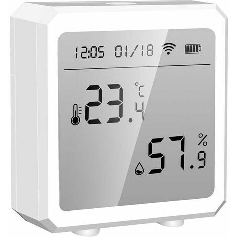 Tuya Smart WiFi Temperature Humidite Capteur Interieur Hygrometre  Thermometre APP Telecommande avec ecran LCD Capteur T&H ℃/℉ Commutable Compatible  avec Alexa Google Home,modele:Blanc - Blanc