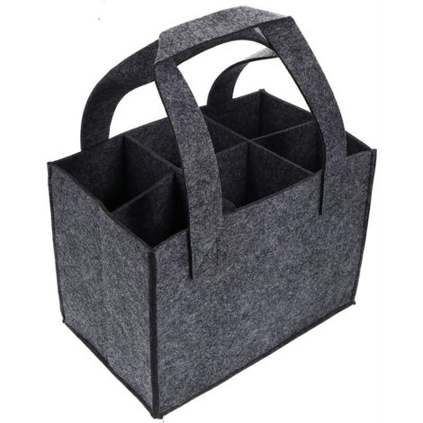 Sac à Bouteilles En Feutre Lot De 2 - Porte 6 Bouteilles, Poignée Continue, Noir, 27x20x27 Cm