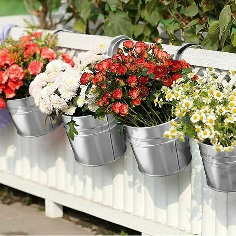 Pot de fleurs en métal à suspendre - Seau de fleurs ovale - Blanc -  Décoration de jardin - Pot à suspendre avec crochet amovible pour plantes