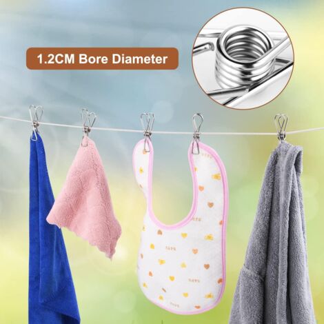 Pinces à Linge Inox 30 Pièces - Résistantes à La Rouille, Force De Serrage Puissante - Pour Extérieur, Intérieur, Multi-usages - Lot économique, Durable - 2