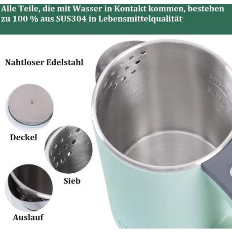LaBlanc - Petite bouilloire de voyage 800 ml, bouilloire de voyage, 5 minutes de cuisson rapide, mini bouilloire portable de camping, bouilloire de voyage silencieuse en acier inoxydable(Vert)