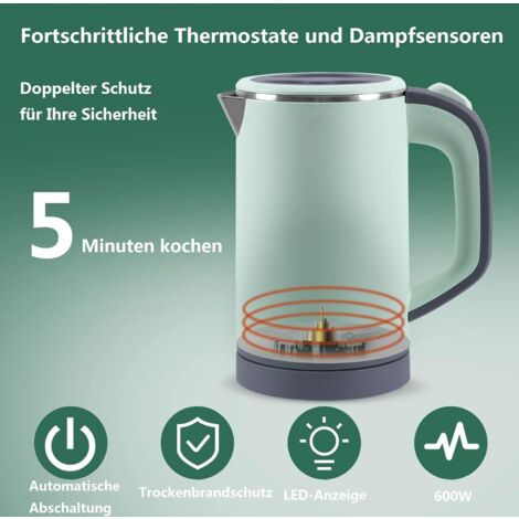 LaBlanc - Petite bouilloire de voyage 800 ml, bouilloire de voyage, 5 minutes de cuisson rapide, mini bouilloire portable de camping, bouilloire de voyage silencieuse en acier inoxydable(Vert)