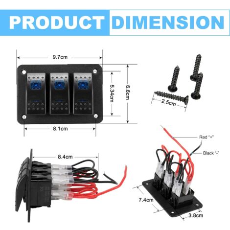 Panneau Interrupteur 8 Gangs 12V/24V - KAOLALI - Voltmètre, USB, Allume-Cigare - Pour Bateau, Camping-Car