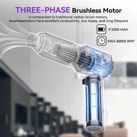 LaBlanc - Aspirateur à Main, 18000Pa 3 in 1 Aspirateur Voiture Puissant sans Fil, 3 Vitesses 80,000U/min, Mini Aspirateur sans Fil pour PC Maison Voiture Bureau Canapé