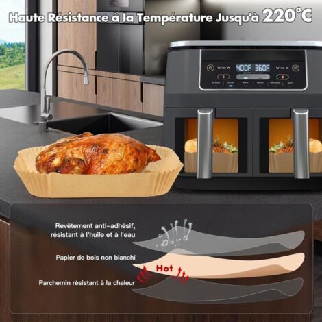 200 Papiers Cuisson Air Fryer - 20x20cm - Antiadhésif Sans Huile - Pour 5-8L