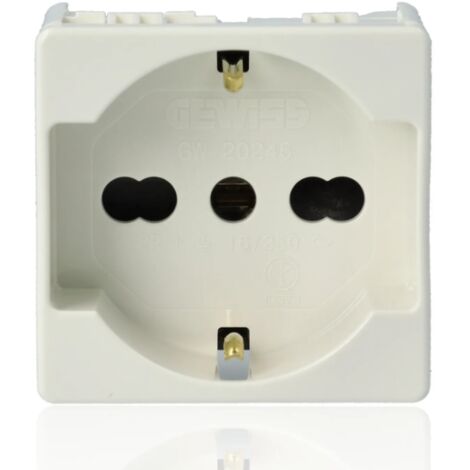 GEWISS GW20246 Italienisch/deutsche Schuko-Steckdose 250 V AC – 2P+E 16 A Bivalent – P40 – 2 Module – System Weiß