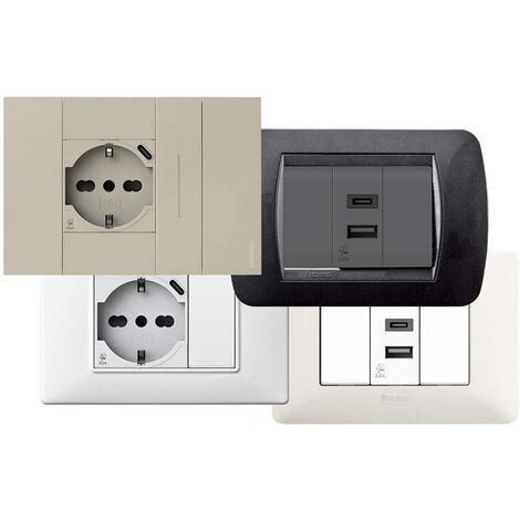 4BOX P40 USB 3.0 Schukosteckdose mit USB-C Kompatibel mit Vimar Plana Weiß (1/4)