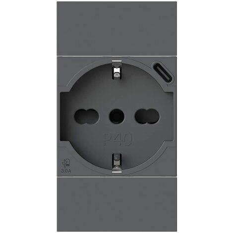 4BOX P40 USB 3.0 Schuko-Steckdose mit USB-C kompatibel mit Bticino LivingNow Schwarz (1/4)