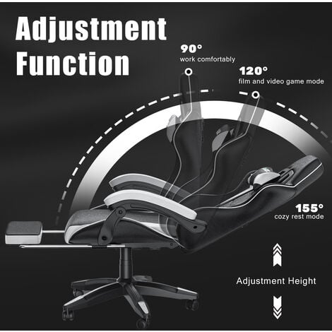 Fauteuil gamer ergonomique - Rattantree Chaise de bureau - Avec appui-tête,  Support lombaire et Repose-pieds - Hauteur