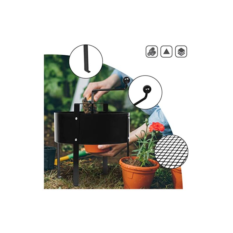 Tamis De Jardin Manuel 40cm Avec Broche Rotative - Tamis Terre Compost Sable Acier Qualité Supérieure