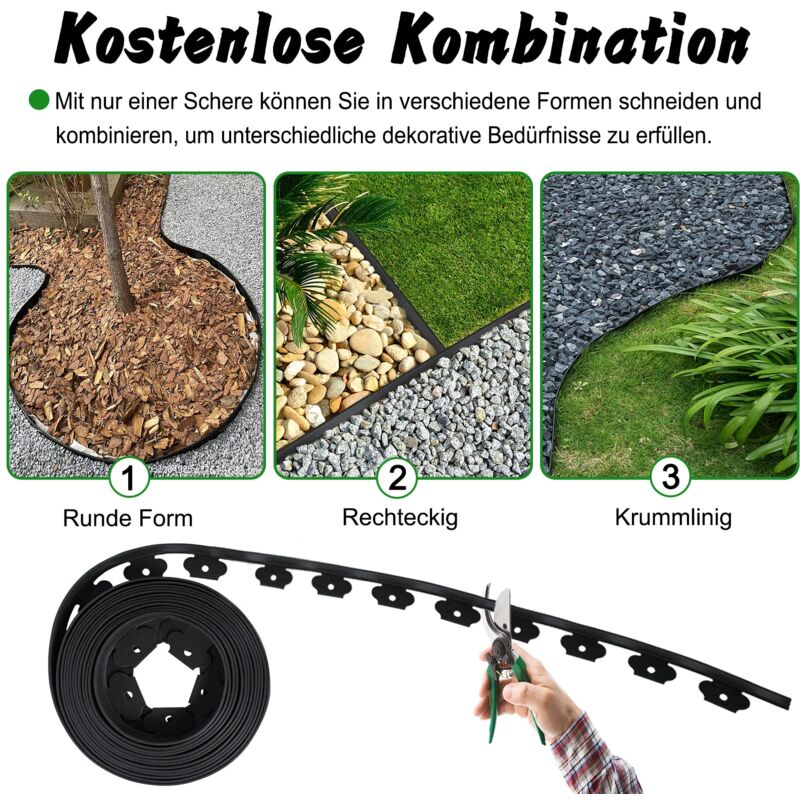 Bordure De Jardin Souple CHEOAR - 10 Mètres Avec 50 Piquets, Facile à Poser Pour Délimiter Pelouse Et Parterres