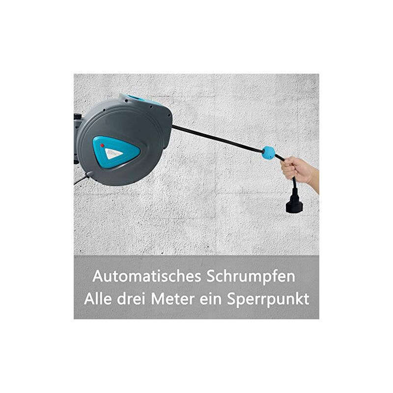 Enrouleur De Câble Automatique 20m NAIZY - Rallonge Murale Avec Protection Surcharge Rotation 180°