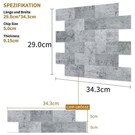 Carrelage adhésif Découpable Autocollant de carrelage PVC Film pour carrelage Carrelage mural 34x29cm par pièce Type E NAIZY