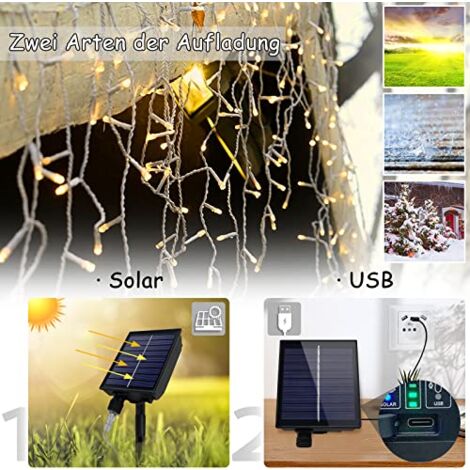 2 Guirlandes Solaires Extérieur 400 LED - 8 Modes - Étanche IP65 - 8 Mètres - Pour Jardin, Terrasse, Noël, Mariage - 2
