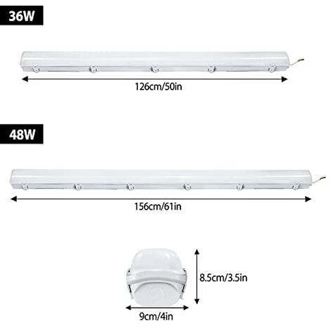 Plafonnier blanc diffuseur lumière LED garage pièce humide, atelier IP65  blanc neutre, plastique, 1x LED 48W