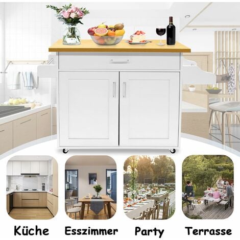 Meuble de Cuisine avec Plan de Travail & Roulettes, 115x36x90cm NAIZY