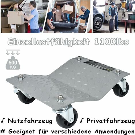 Aide à la manœuvre moto, rouleau multi transport voiture, lot de 2, capacité de charge jusqu'à 1100 lbs/pièce, rouleau de manœuvre, cric de manœuvre, cric avec rouleaux en acier, pour voitures, camion