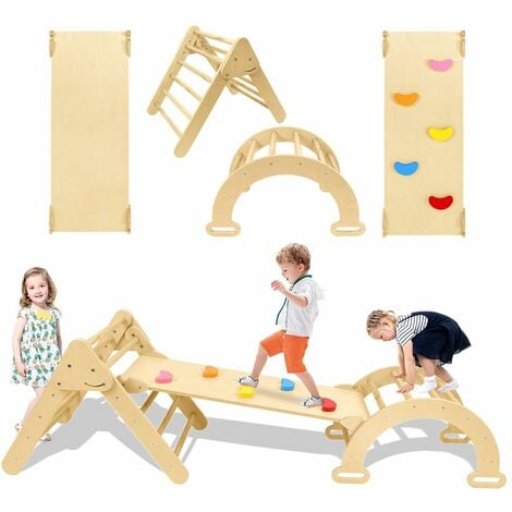 Triangle d'escalade 3 en 1 Aire de jeux intérieure avec toboggan Arche d'escalade Échelle d'escalade Planche d'escalade Équipement de jeu extérieur et intérieur Montessori Aire de jeux pour les tout-p