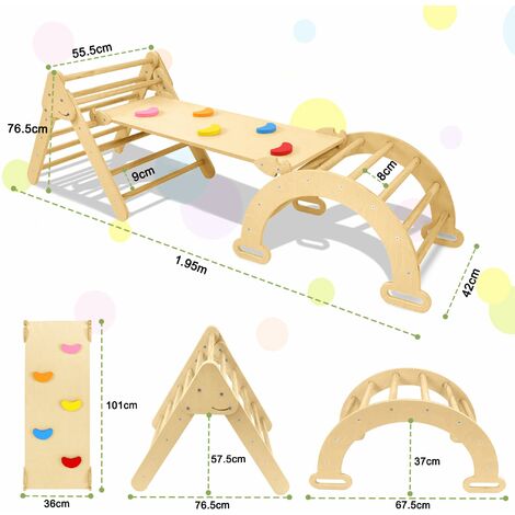 Triangle d'escalade 3 en 1 Aire de jeux intérieure avec toboggan Arche d'escalade Échelle d'escalade Planche d'escalade Équipement de jeu extérieur et intérieur Montessori Aire de jeux pour les tout-p