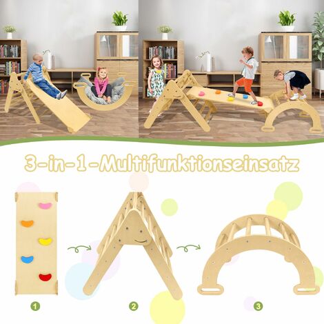 Triangle d'escalade 3 en 1 Aire de jeux intérieure avec toboggan Arche d'escalade Échelle d'escalade Planche d'escalade Équipement de jeu extérieur et intérieur Montessori Aire de jeux pour les tout-p