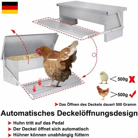 Mangeoire Poulet Mangeoire Automatique Capacité 10KG Mangeoire à Poulet en Alliage d'aluminium avec Mangeoire à Volaille à Pédale Automatique pour Volaille NAIZY