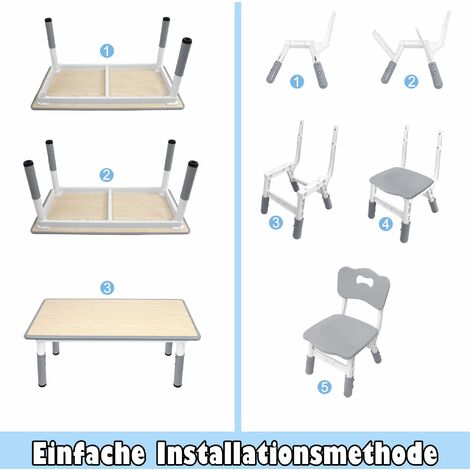 AIZO Table Pour Enfant Avec 4 Chaises, Enseble De Table Pour Enfants Réglable En Hauteur