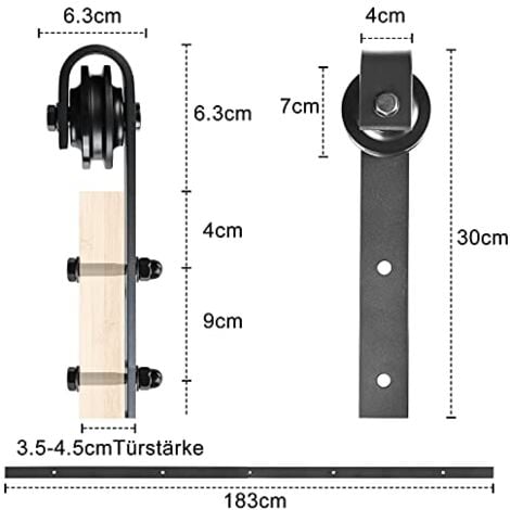 Lot de Ferrures de Porte Coulissantes 200 cm - Système de porte coulissante - Rail de roulement - Rail de suspension complet NAIZY