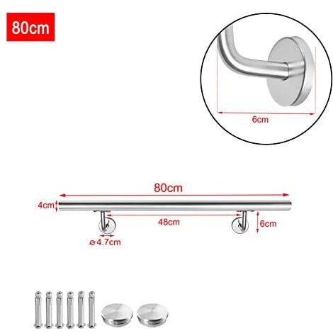 Tube et Barre Métallique Courante 80cm Garde-corps inox Extérieur & Intérieur Rampe d'escalier avec connexion NAIZY