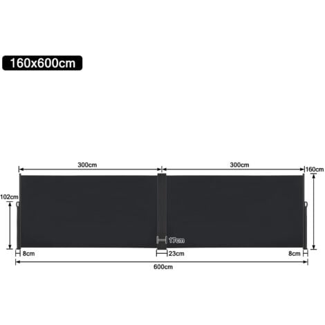 Store Latéral 160 x 600 cm Brise-vue extensible Opaque Protection UV Store Latéral avec Poignée Anthracite NAIZY