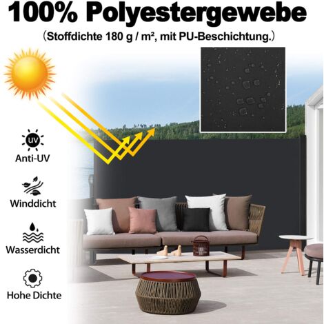 Store Latéral 160 x 600 cm Brise-vue extensible Opaque Protection UV Store Latéral avec Poignée Anthracite NAIZY