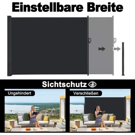 Store Latéral 160 x 600 cm Brise-vue extensible Opaque Protection UV Store Latéral avec Poignée Anthracite NAIZY