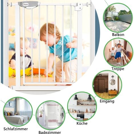 Barrière de Sécurité pour enfants, barrière d'escalier Blanc avec sans perçage et grille métallique 105 - 115 cm de large NAIZY
