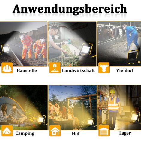 Projecteur de Chantier à LED Lampe de Travail Floodlight avec IP66 Étanche, Câble 3M et Support Pliable -100W Blanc Froid NAIZY