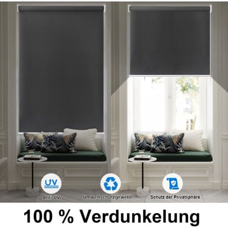 Store Enrouleur Occultant Isolant Thermique avec Revêtement sans Perçage Avec Protection UV - 100 x 140 cm Anthracite NAIZY