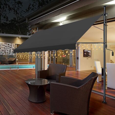 Store Banne Terrasse Aluminium Avec Manivelle - 250x200 Cm - Tissu Polyester Imperméable 280 G/m² - Gris Foncé