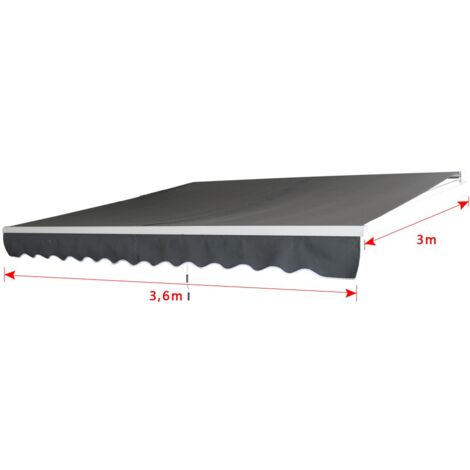 Store Banne à Bras Articulé 3,6x3m Protection Solaire pour Balcon en Aluminium avec Toile en Polyester Imperméable, Store à Pince Anti-UV, Écran de Protection Gris Foncé NAIZY