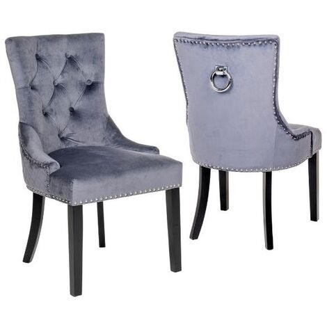 Grey Velvet Set of 2 Scoop Back Dining Chair With Knocker Black Legs