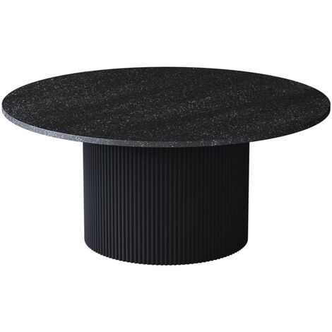 Carra Marble Coffee Table Black Large Round Top with Fluted Ribbed Drum ...