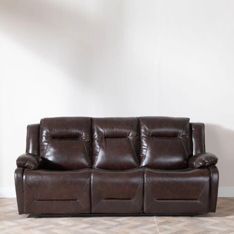 Abruzzo Dark Brown Leather 3 Seater Recliner Sofa