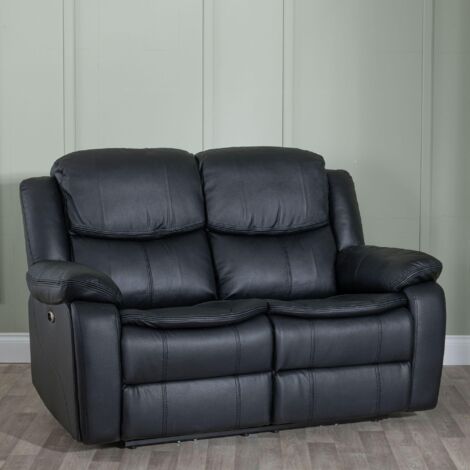 Stamford  Black Leather 2 Seater Recliner Sofa