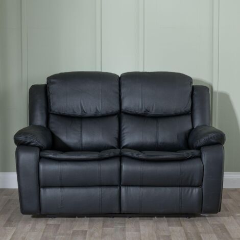Stamford  Black Leather 2 Seater Recliner Sofa