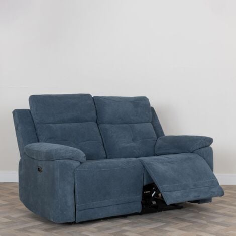 Eboli Ancona Blue Fabric 2 Seater Electric Recliner Sofa