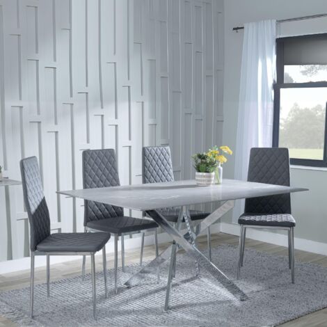 Metal Ding Set Construct Ravenna Grey Glass and Chrome Metal Chopstick Legs Dining Set