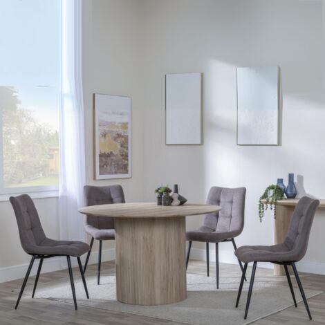 Emilia Fluted Oak Effect 4 Seater Round Dining Set