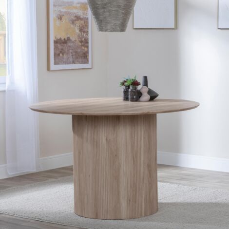 Emilia Fluted Oak Effect 4 Seater Round Dining Set